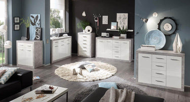 Pietra Large Sideboard: Elegant Grey and White Gloss, 2 Doors, 3 Drawers Storage - UK Luxury Furniture